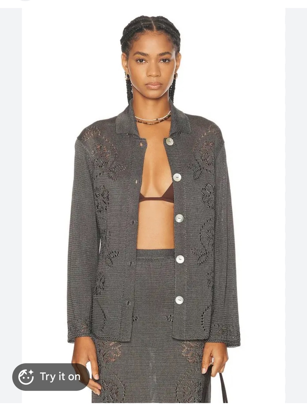 Calle Del Mar Vine Print Charcoal Blouse